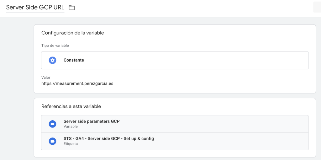 mi variable de id de medición apuntando a mi dominio server-side