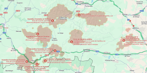 Algunos incendios forestales en el noroeste de España